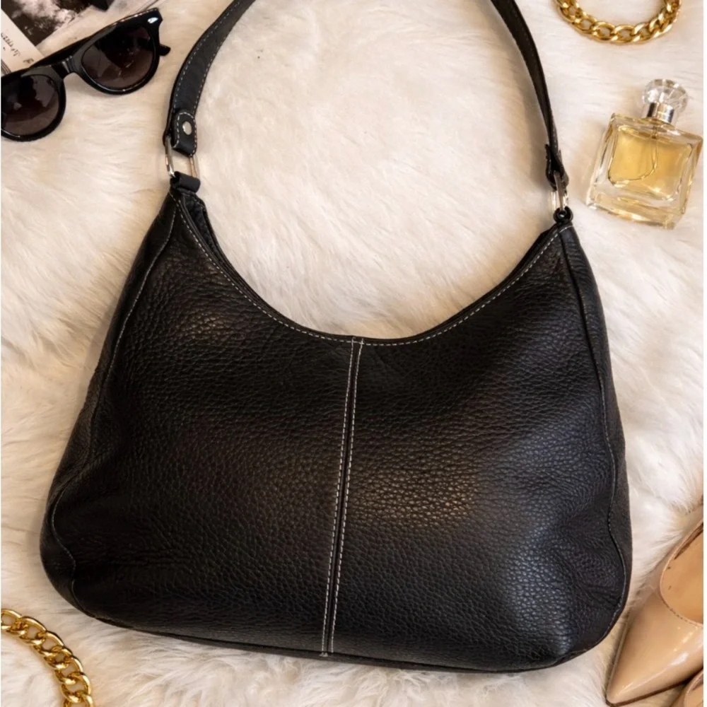 Ann Taylor Black Pebbled Leather Shoulder Bag
